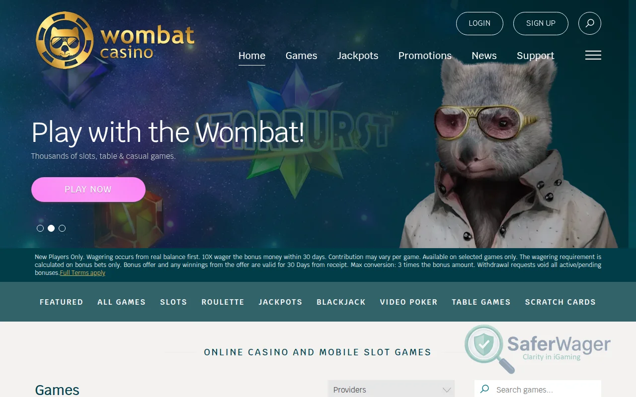 Screenshot of Wombat Casino website