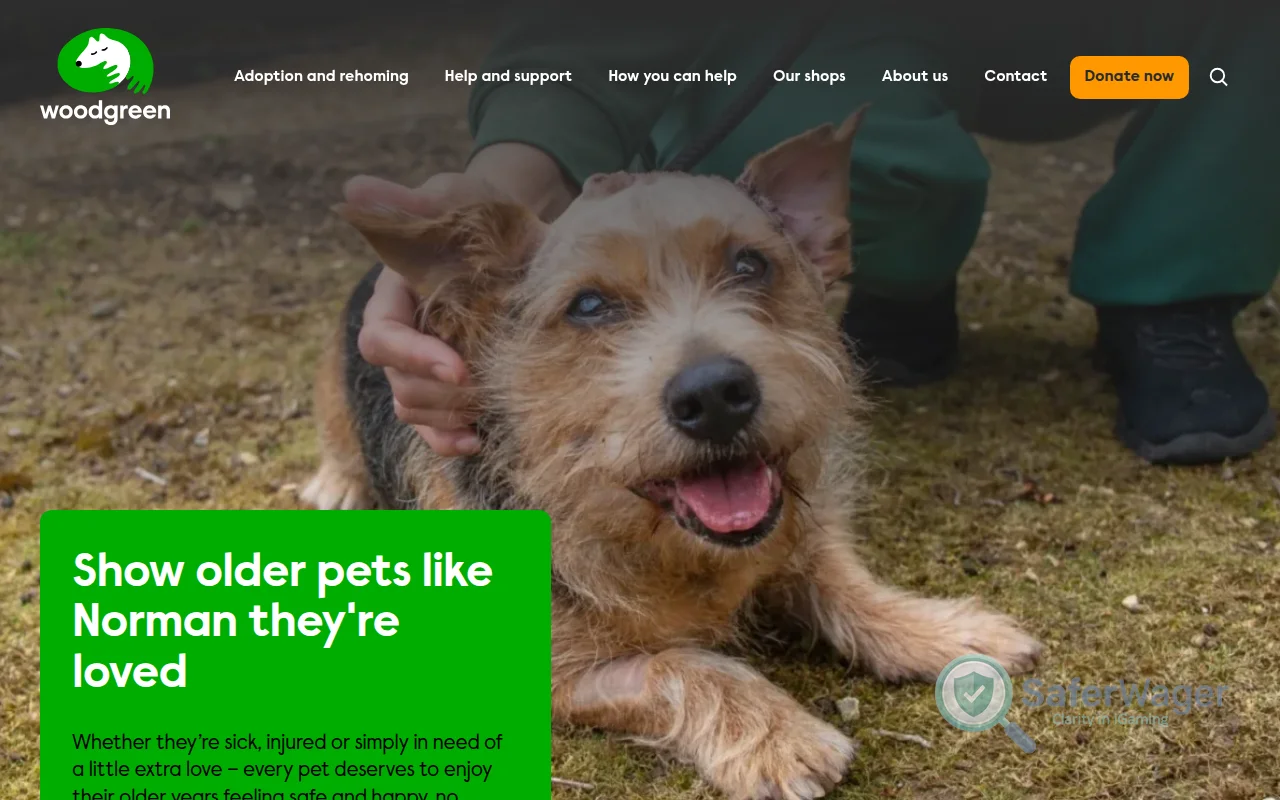 Screenshot of Wood Green Pets Charity Lottery website