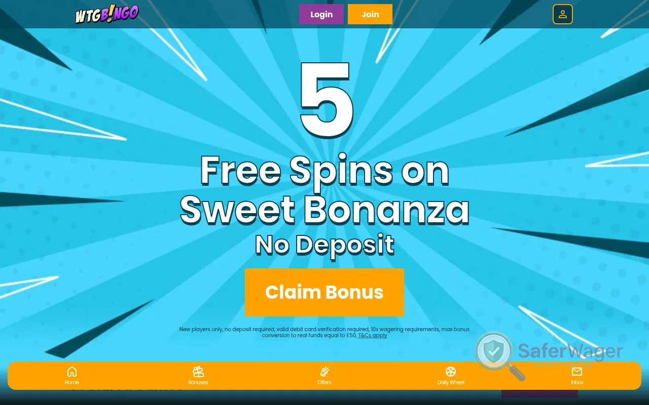 Screenshot of WTG Bingo website