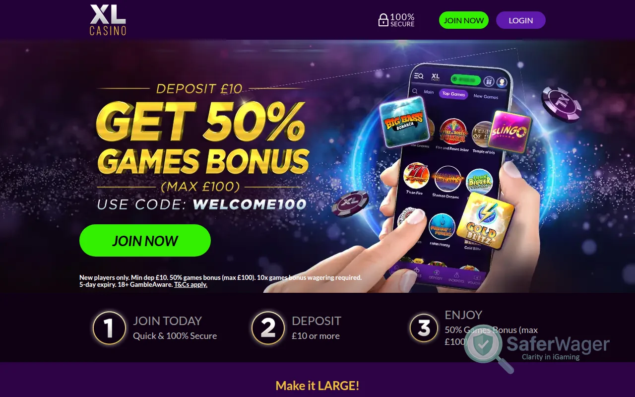 Screenshot of XL Casino website