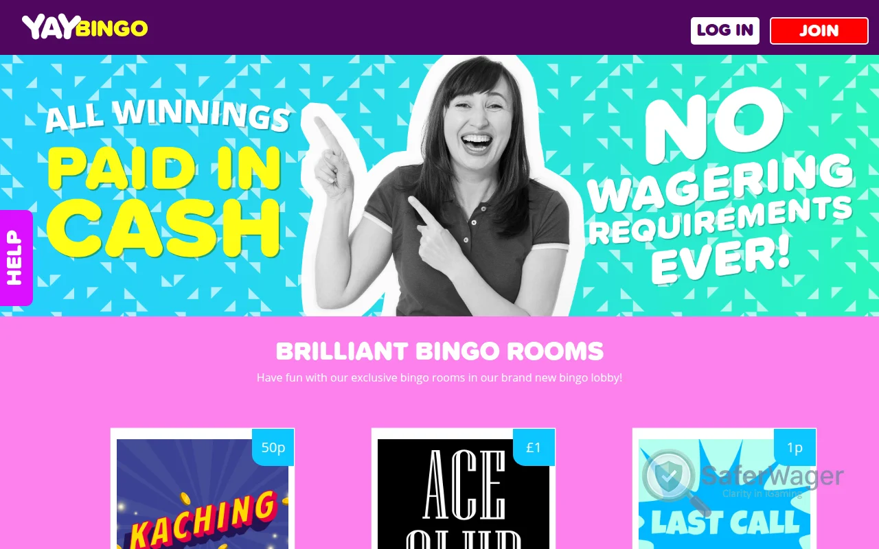 Screenshot of Yay Bingo website
