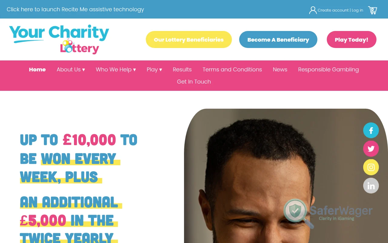 Screenshot of Your Charity Lottery website