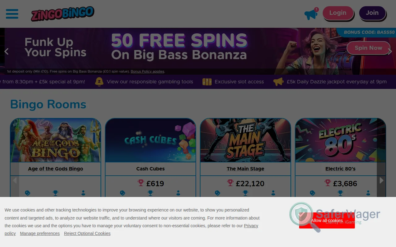 Screenshot of Zingo Bingo website