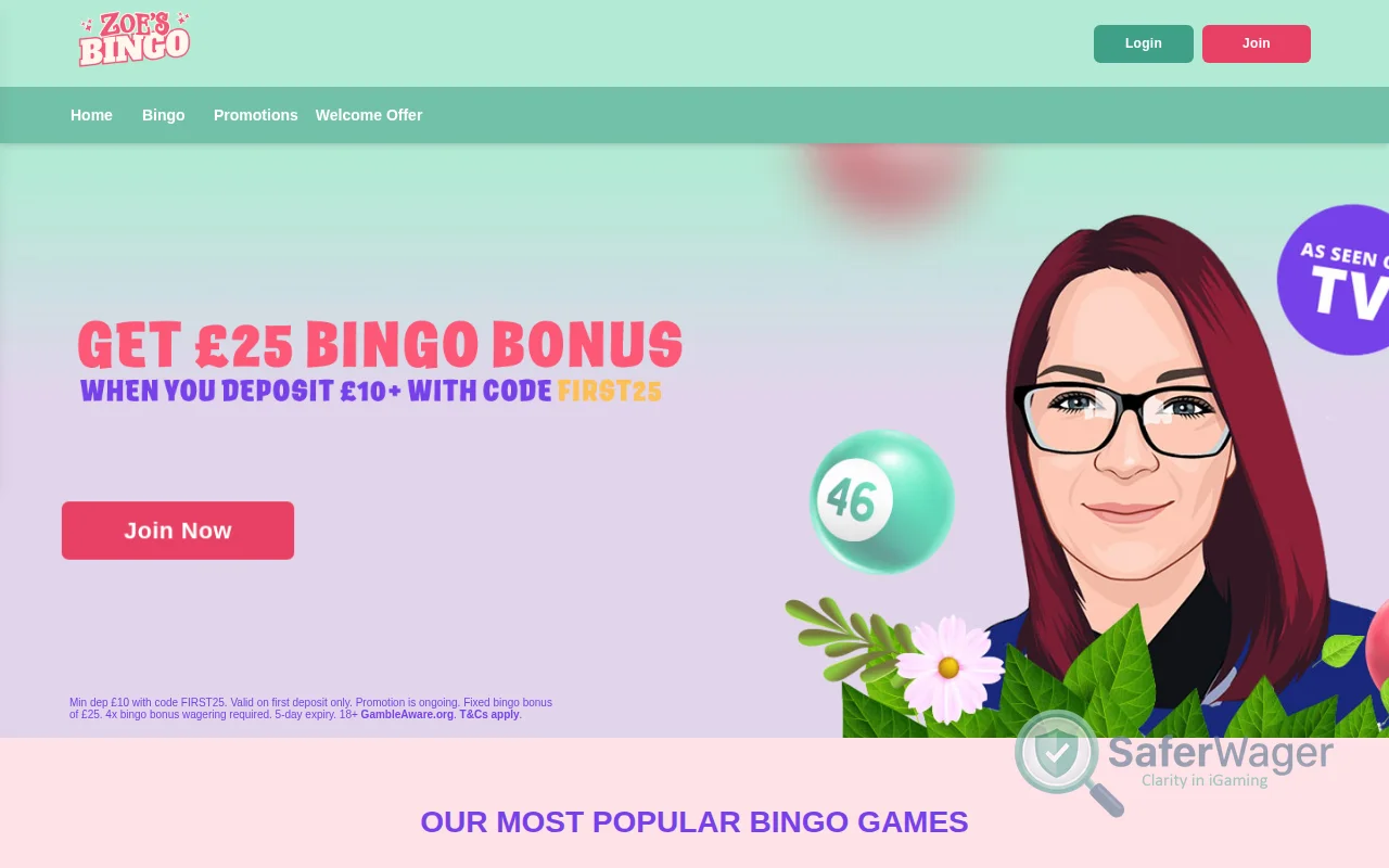 Screenshot of Zoe's Bingo website